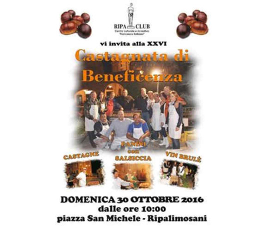 Ripalimosani, é tempo di Castagnata Sarà domenica prossima, il 30 ottobre, la giornata dedicata alla castagnata di Ripalimosani, manifestazione organizzata dal circolo Ripa Club che è giunta quest’anno alla sua edizione numero 26. E’ l’appuntamento che invita tutti a scaldarsi con caldarroste e vin brulé, ma non solo. Come sempre sarà possibile cenare con panini alla salsiccia e con la pancetta. Il tutto in piazza San Michele, dalle 10 al mattino e dalle 17 nel pomeriggio. Il ricavato delle offerte per i tradizionali sacchetti di castagne arrosto verrà devoluto in beneficienza.